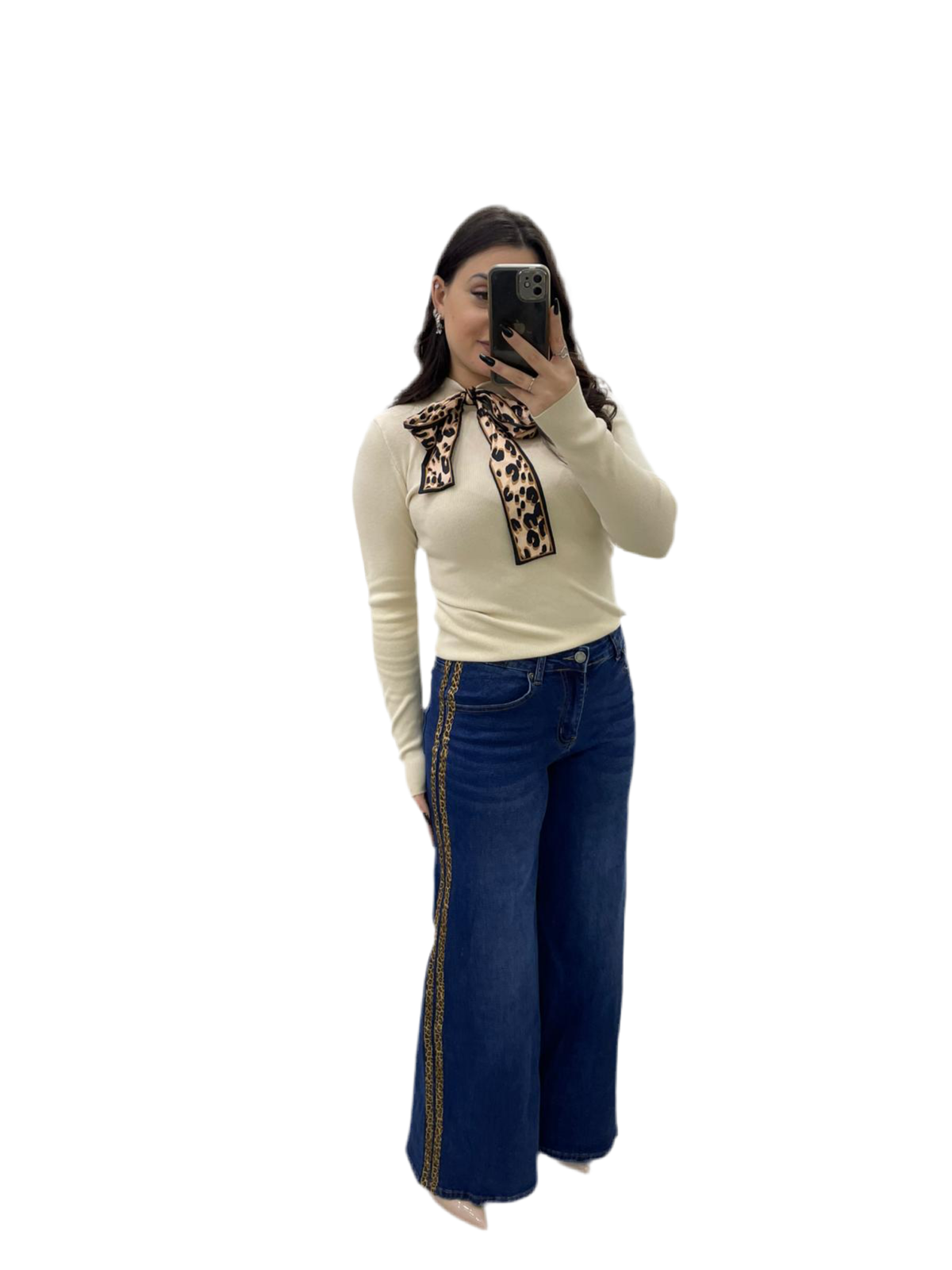 Jeans righe leopardate