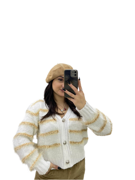 Cardigan beige e bianco